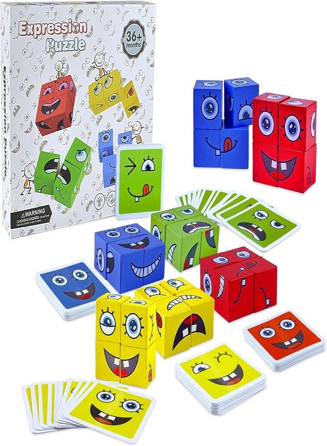 Rexez Wooden Cube Puzzle, Expression Toy, Interactive Puzzle Games, Wooden Cubez Game, Puzzle Building Cubez, Family Game - Image 1